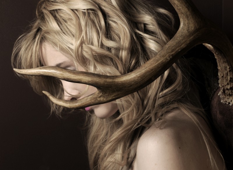 Model with antlers