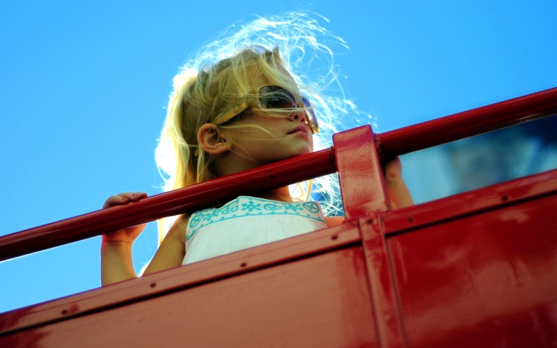 Girl on double-decker bus