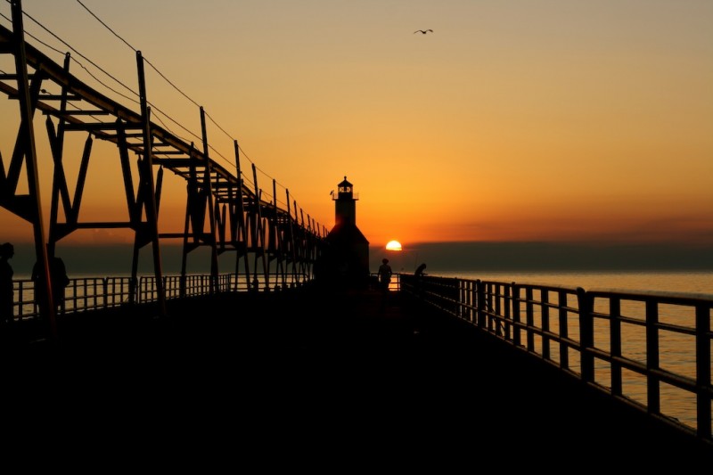 Chicago pier at sunset