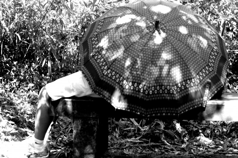 Sleeping under an umbrella