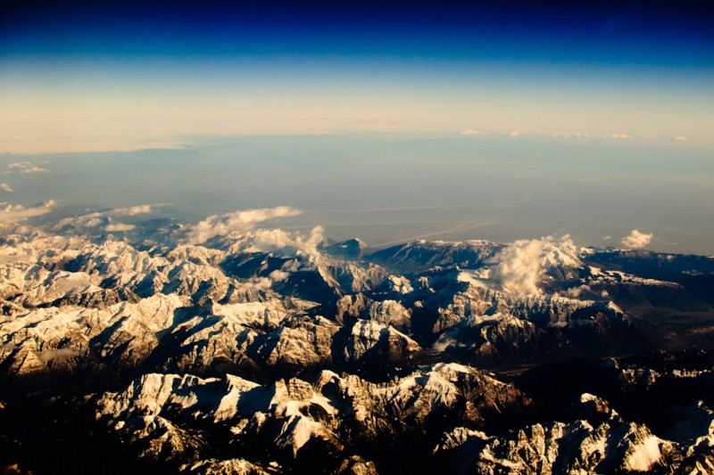 Aerial view of snow-capped Italian Alps