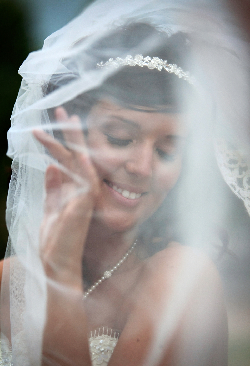 Woman wearing bridal veil