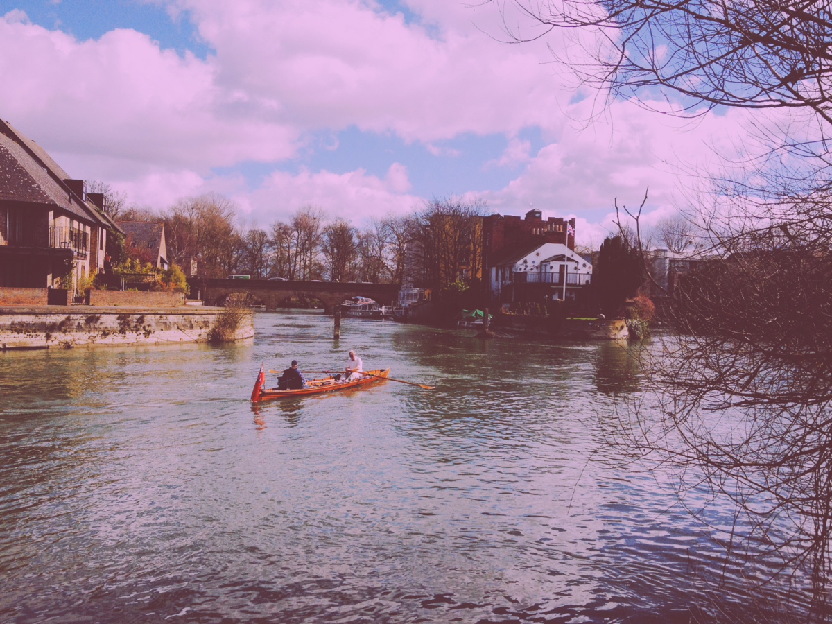 rowboat on a pond