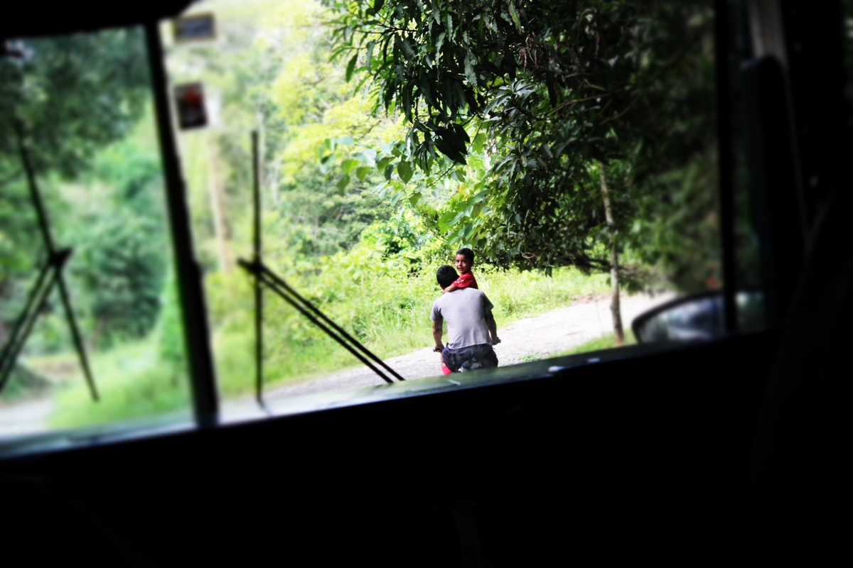 boy man bike bus trees Costa Rica