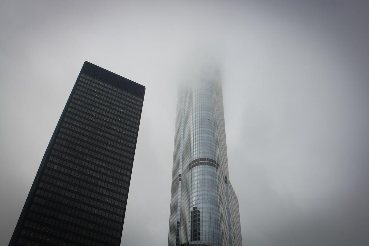 Trump Tower Chicago on Foggy Day