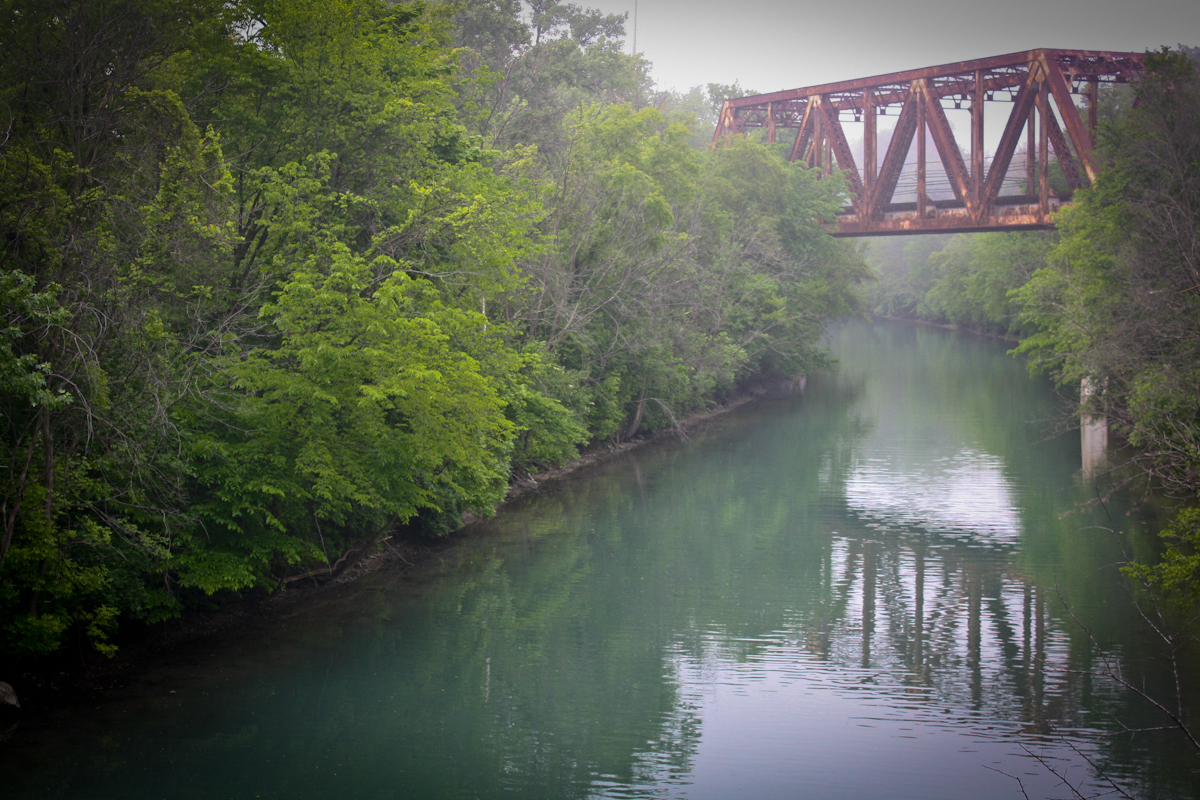 railroad bridge canal fog evanston